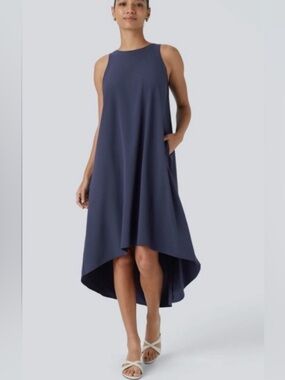 HALARA Navy High-Low Midi Dress